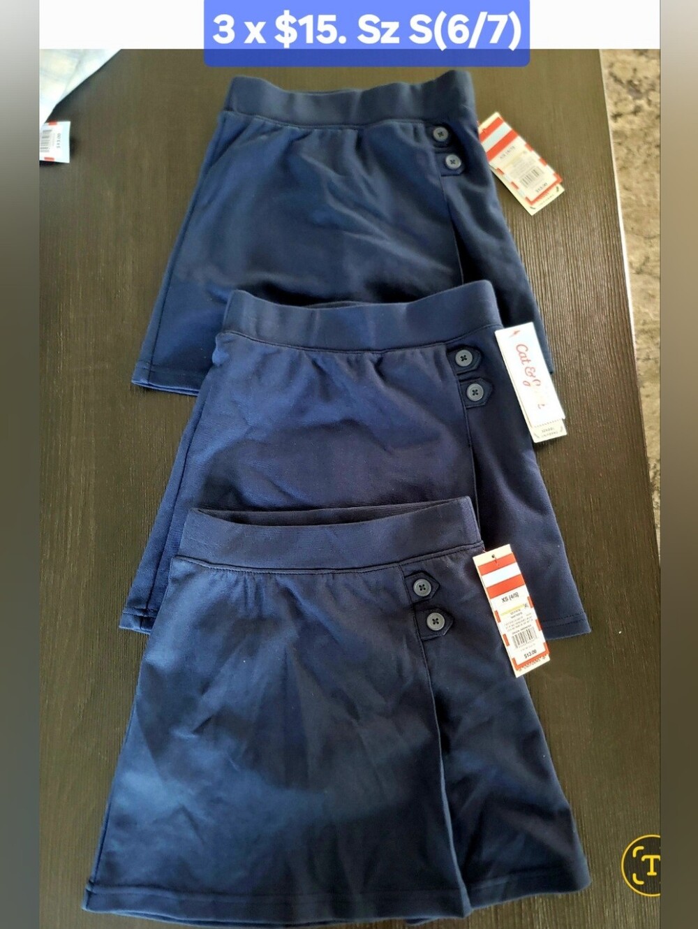 PACK OF 3 Girls' Size S(6/7) Pull-On Uniform Knit Skort - Cat & Jack Navy ($39)